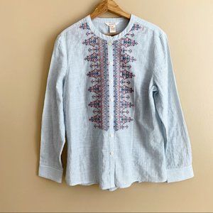 Sundance Catalog Lines of Symmetry Shirt Blue Sz M